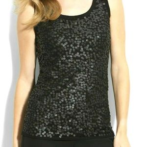 Eileen Fisher Merino Wool Front Sequined Tank Black Size L